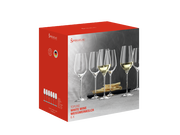 Verpackung mit sechs Weißweingläsern der Serie Topline von Spiegelau, seitliche Perspektive