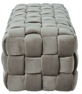 Grauer, gepolsterter Hocker mit quadratischem Muster, Vorderansicht