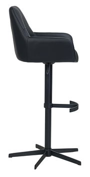 Moderner schwarzer Barhocker aus Leder mit Rückenlehne, seitliche Ansicht