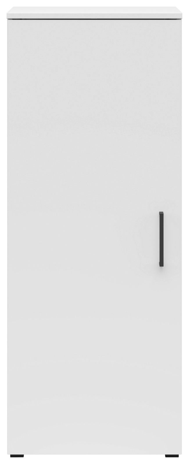 Weiße Kommode mit schwarzem Griff, Frontalansicht