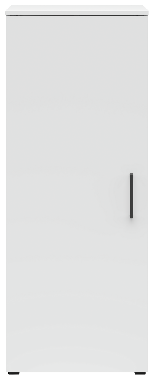 Weiße Kommode mit schwarzem Griff, Frontalansicht