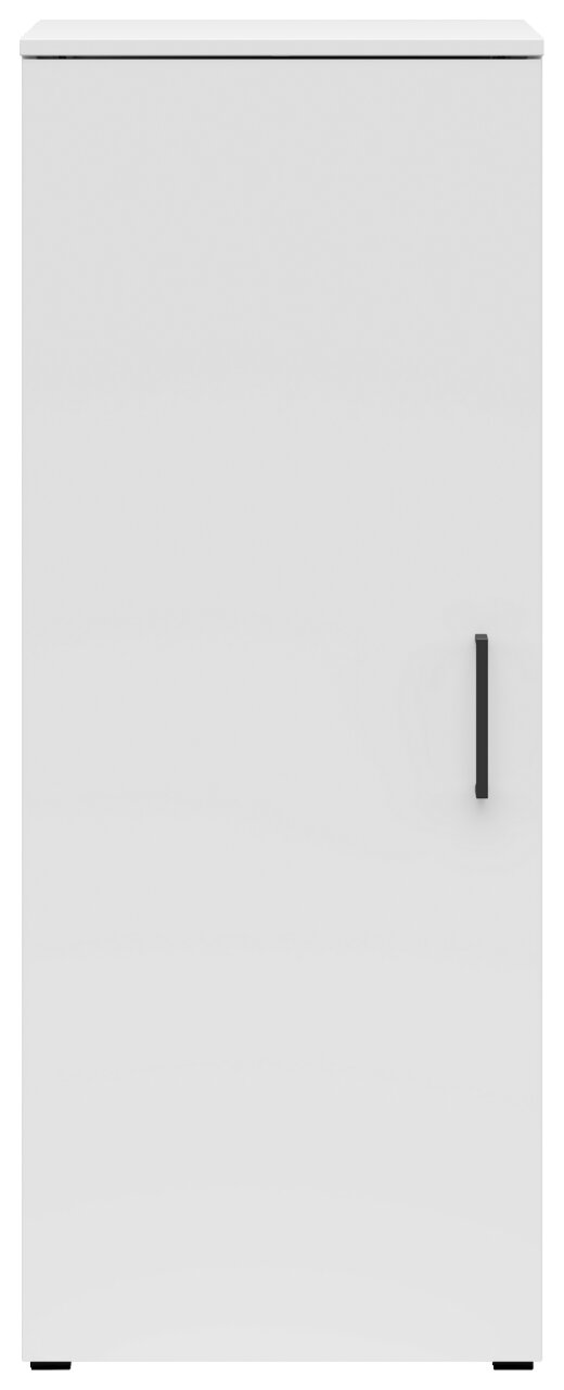 Weiße Kommode mit schwarzem Griff, Frontalansicht