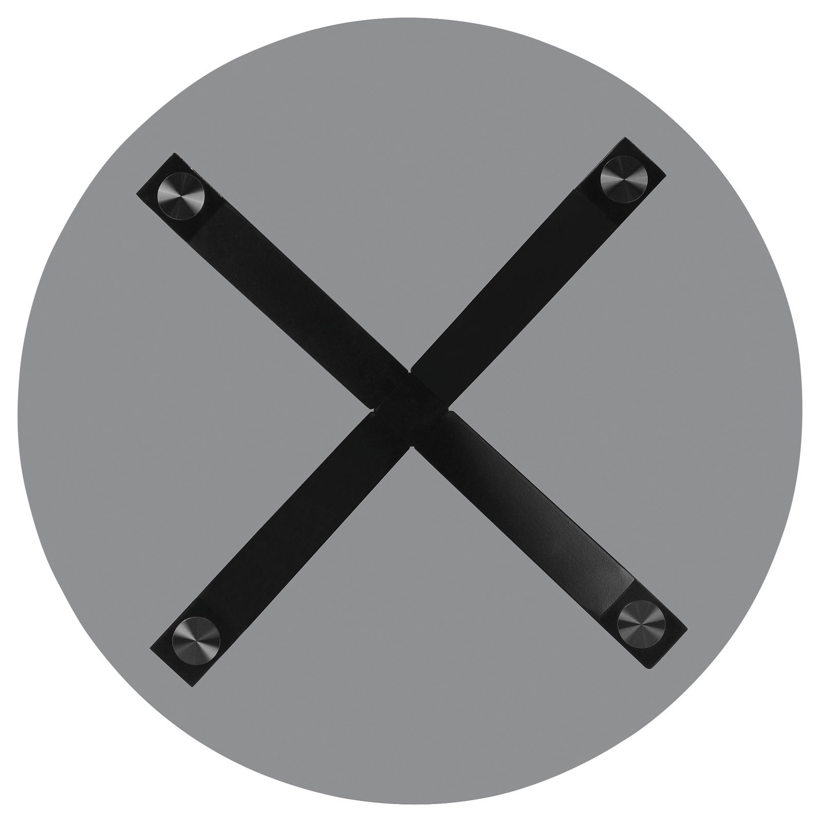 Runde Tischplatte mit schwarzem Kreuzgestell, Draufsicht