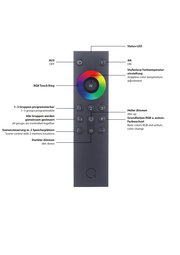 Fernbedienung für Tischleuchte mit RGB-Touch-Ring und programmierbaren Tasten, Vorderansicht