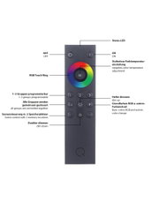 Afstandsbediening voor tafellamp met RGB-touchring en programmeerbare knoppen, vooraanzicht