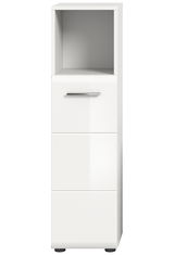 Weißer Standschrank mit offenem Fach oben und zwei Schubladen darunter, Frontalansicht