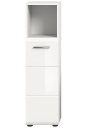 Weißer Standschrank mit offenem Fach oben und zwei Schubladen darunter, Frontalansicht