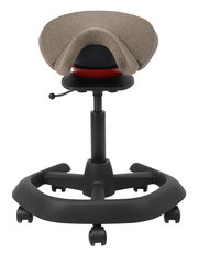 Bürohocker mit ergonomischem Sattelsitz, Rückansicht, höhenverstellbar, auf Rollen.