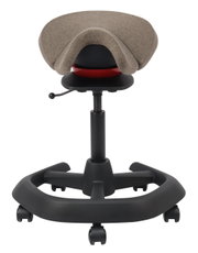 Bürohocker mit ergonomischem Sattelsitz, Rückansicht, höhenverstellbar, auf Rollen.
