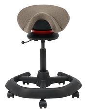 Bürohocker mit ergonomischem Sattelsitz, Rückansicht, höhenverstellbar, auf Rollen.