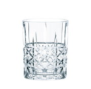Elegantes Trinkglas mit Kristallmuster, frontale Ansicht