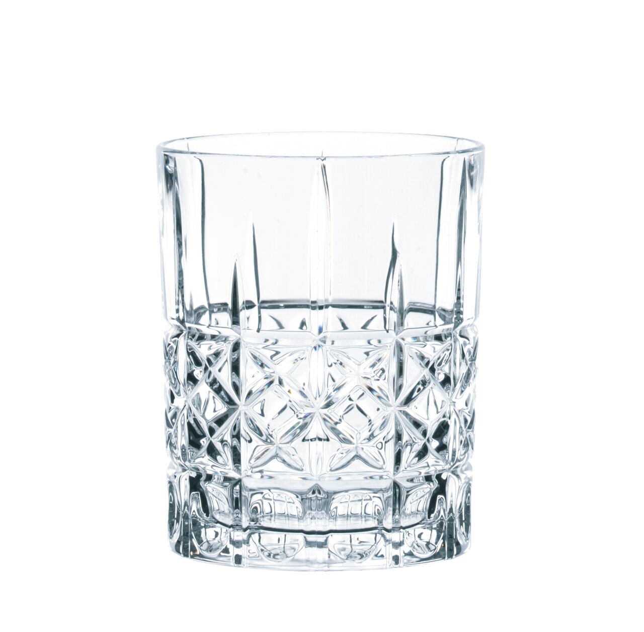 Elegantes Trinkglas mit Kristallmuster, frontale Ansicht