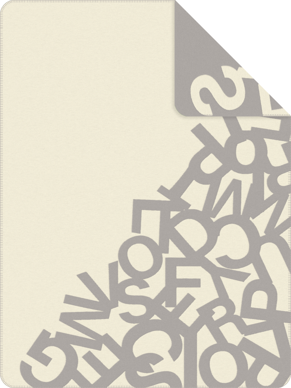 Jacquard Decke von s.Oliver mit Buchstabenmuster in Grau und Beige, Draufsicht