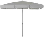 Grauer Sonnenschirm in Frontalansicht mit schwarzem Ständer