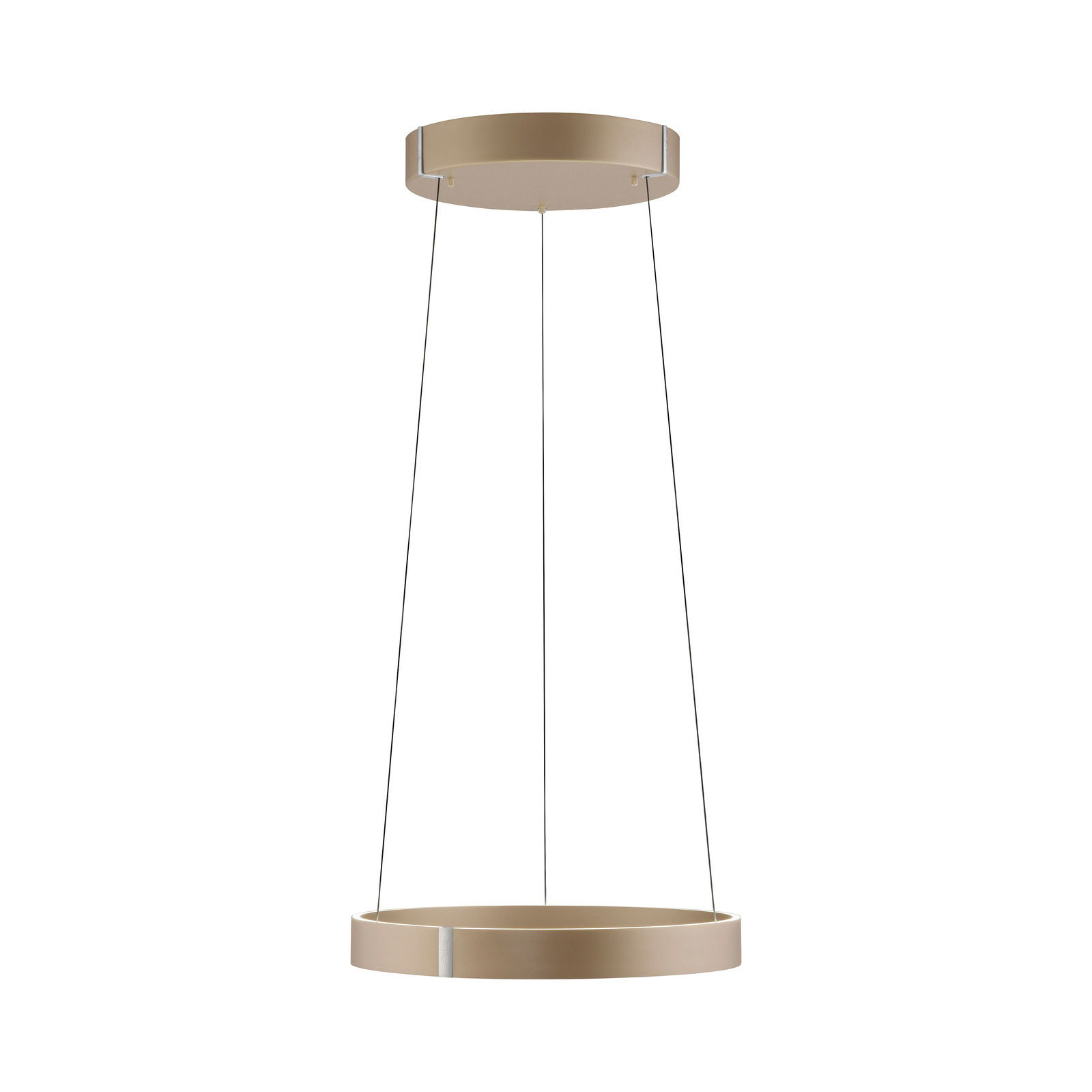 Moderne LED-Pendelleuchte in runder Form, seitliche Perspektive