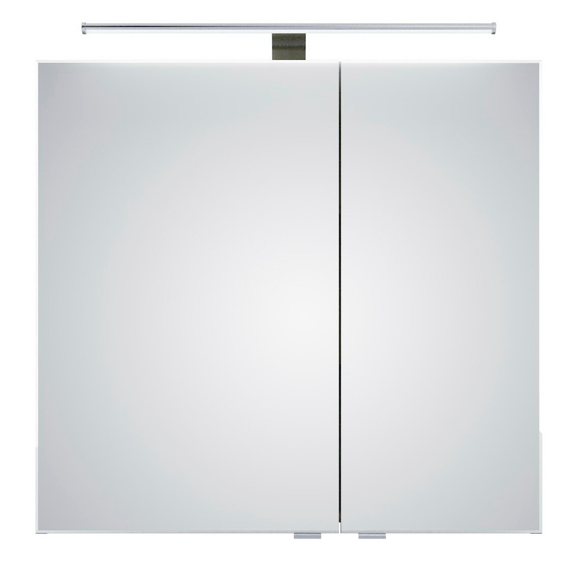 Moderner Spiegelschrank mit zwei Türen und integrierter Beleuchtung, Frontalansicht