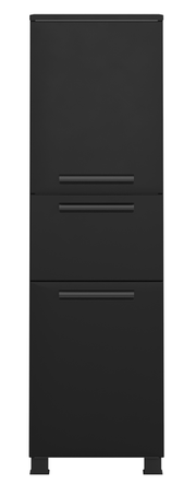 Schwarzer Midischrank mit drei Schubladen, Frontalansicht