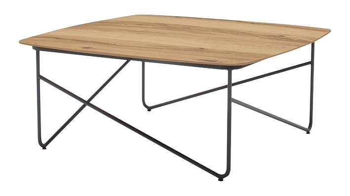 Schöner Wohnen Couchtisch SOLO Moderner Couchtisch mit Holzplatte und schwarzem Metallgestell, seitliche Perspektive