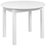 Runder weißer Esstisch aus der Seitenperspektive