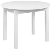 Ronde witte eettafel vanuit zijaanzicht