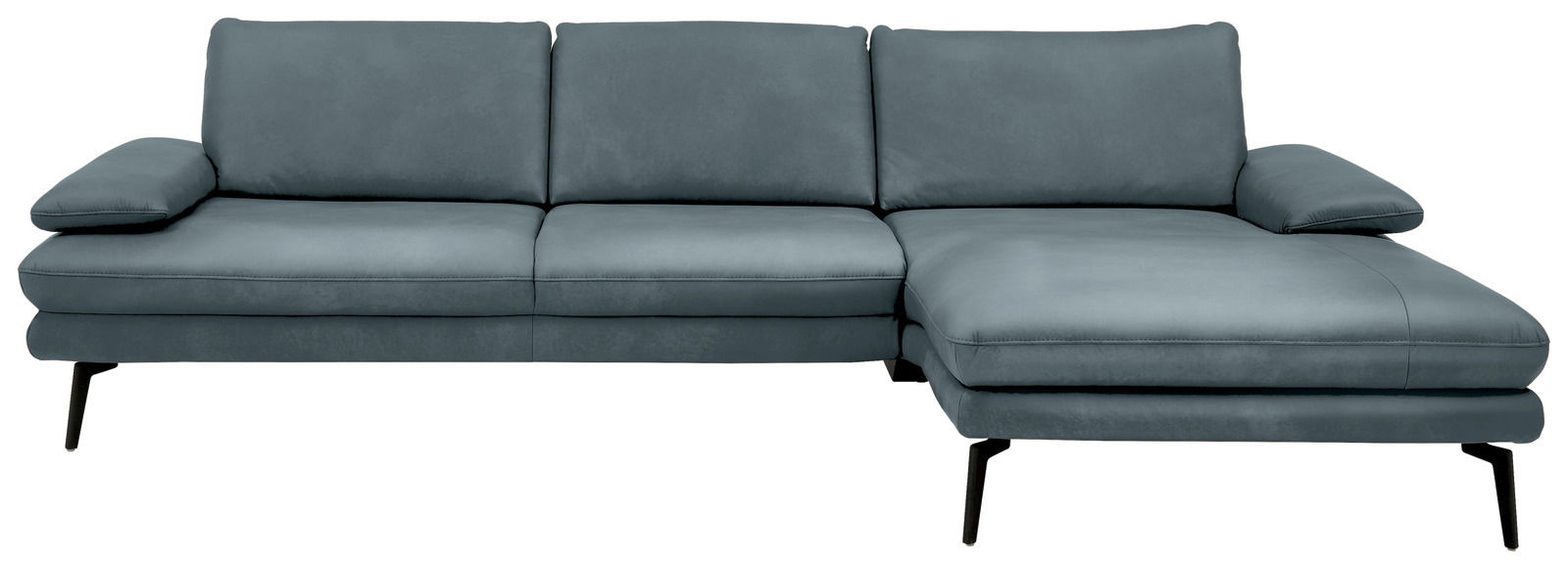 Dieter Knoll Longchairkombination ARZONA L Graue Longchairkombination mit drei Sitzplätzen und einer Chaiselongue, frontal betrachtet.