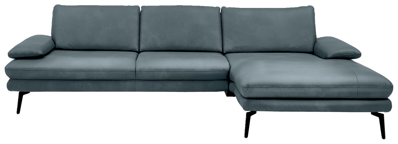 Dieter Knoll Longchair-combinatie ARZONA L Grijze longchair-set met drie zitplaatsen en een chaise longue, gezien vanaf de voorkant.