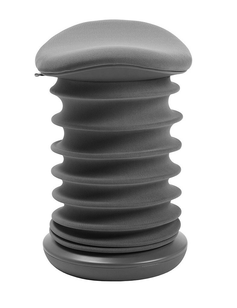 Sitness Schwinghocker 4D Grauer Schwinghocker mit wellenförmigem Design, seitliche Perspektive