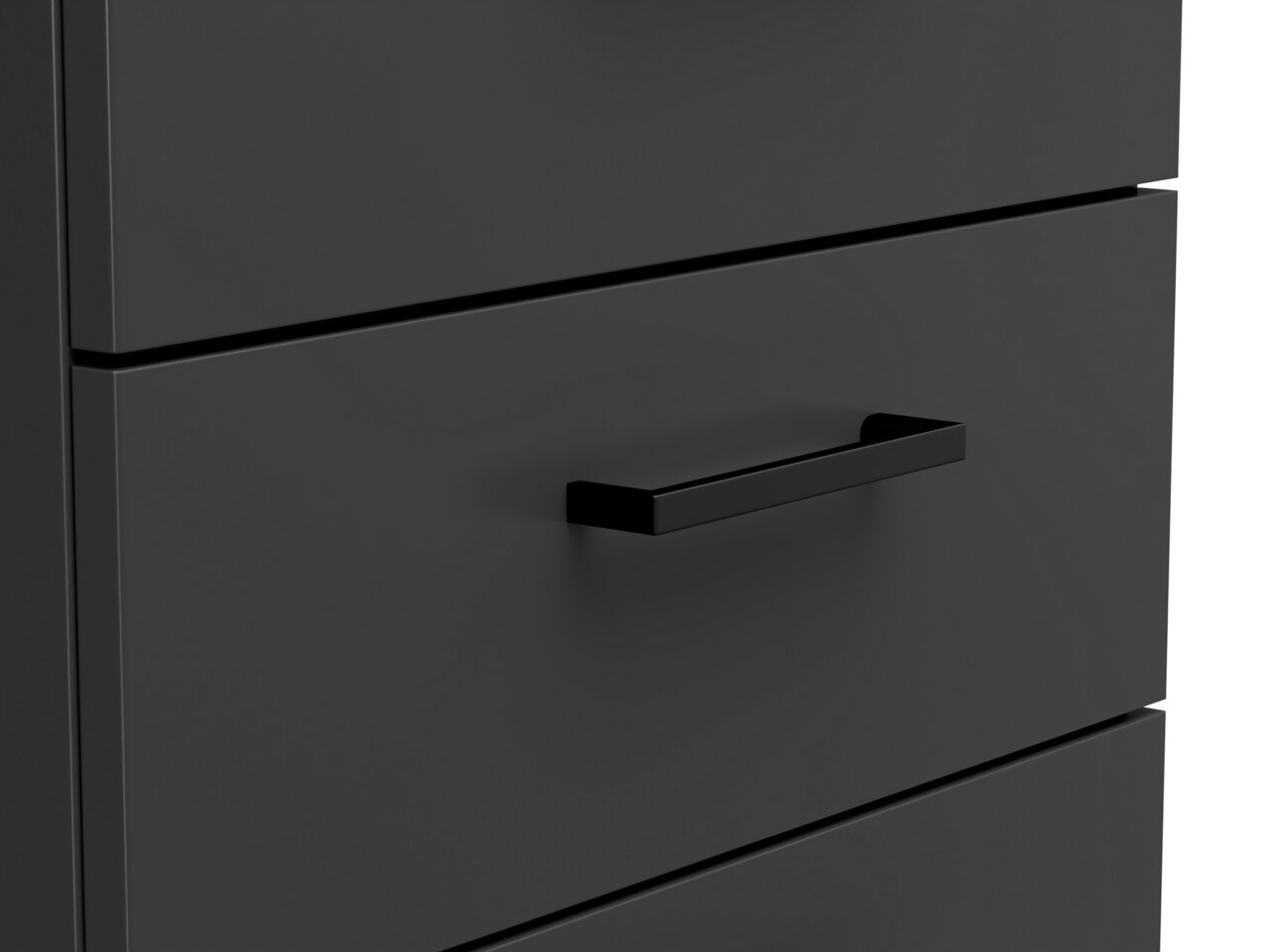 Carryhome Kommode MULTISTAURAUM Nahaufnahme einer modernen, dunkelgrauen Kommode mit schlichten Griffen, seitliche Perspektive