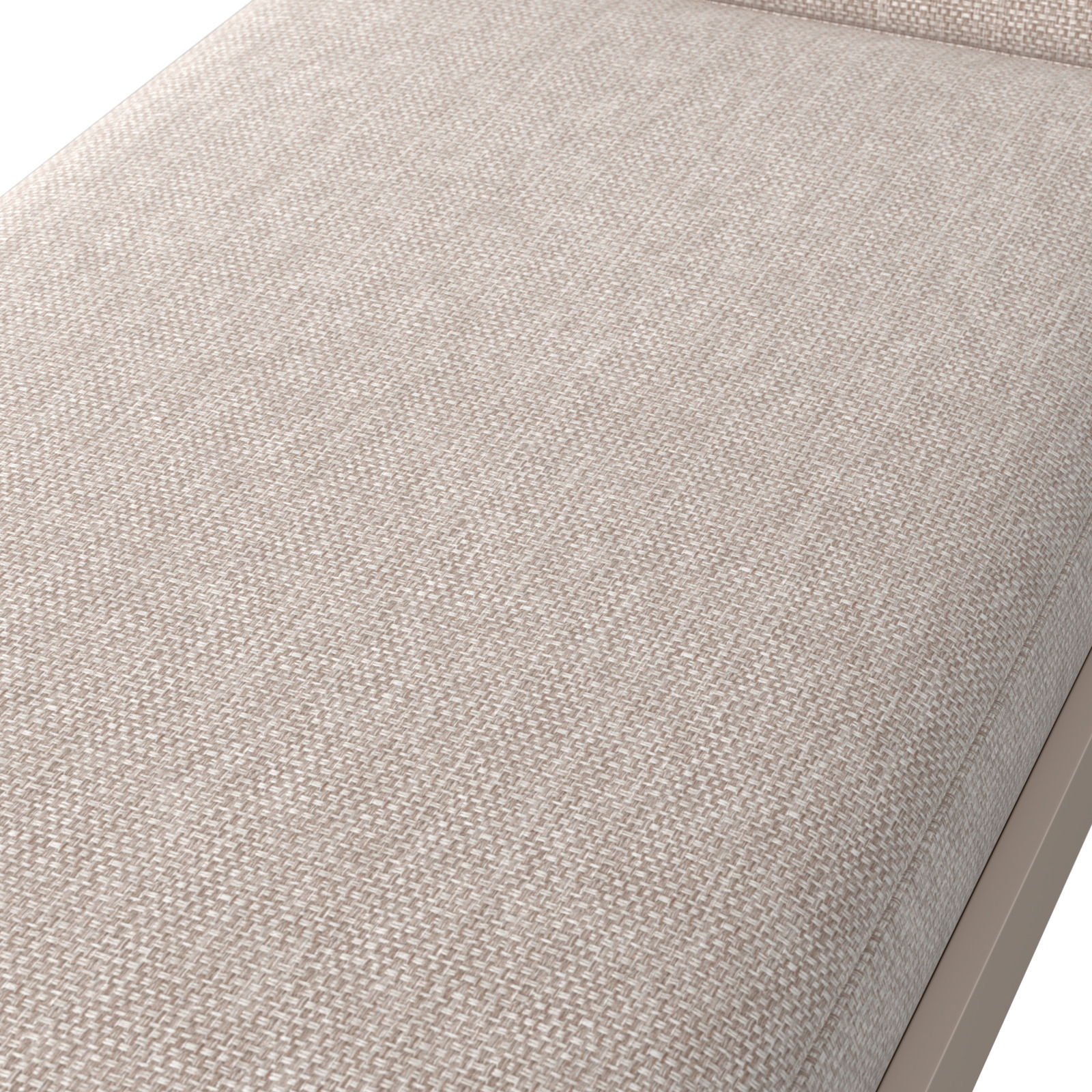 Nahaufnahme einer beigen Sonnenliege mit strukturiertem Stoffbezug, von oben betrachtet.