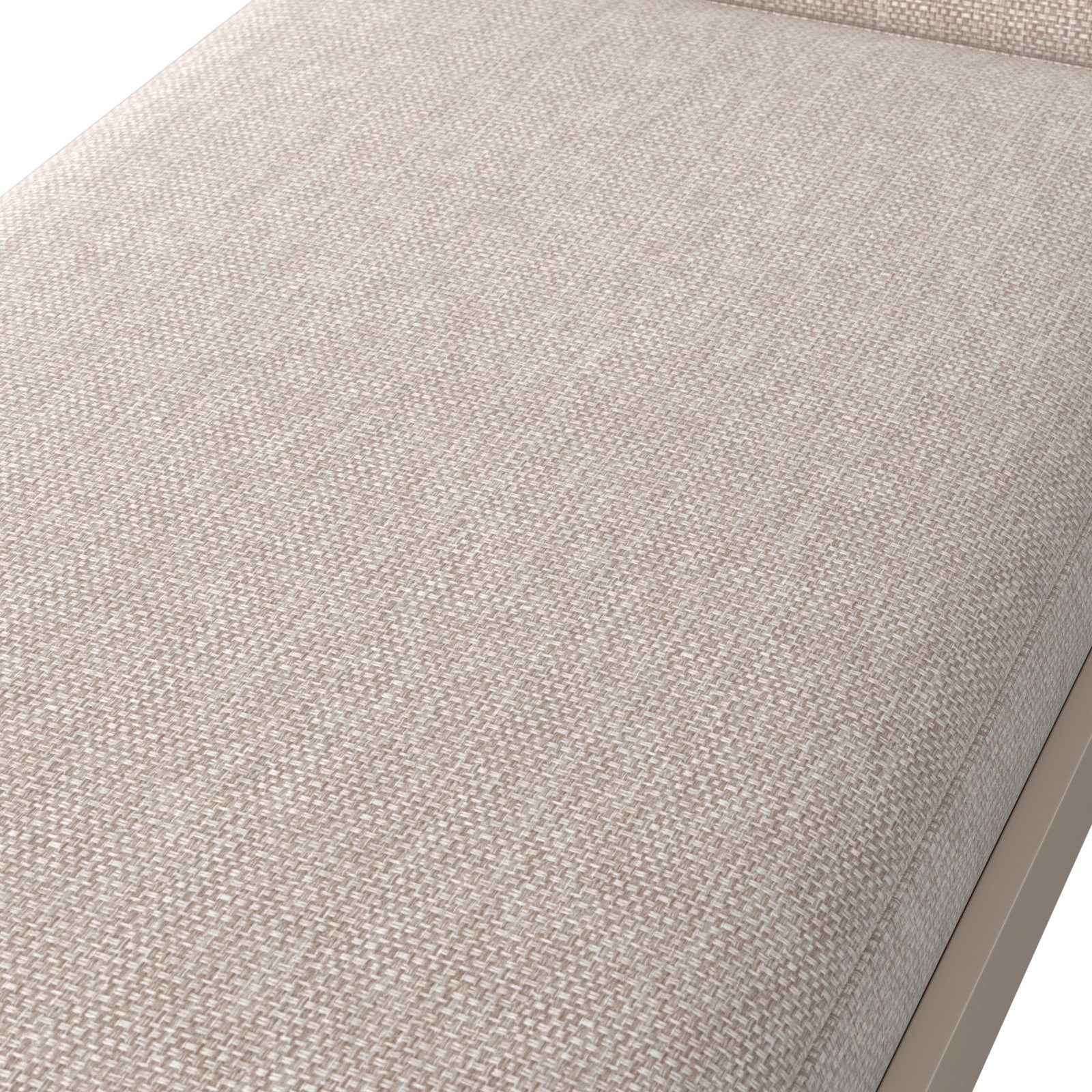 Nahaufnahme einer beigen Sonnenliege mit strukturiertem Stoffbezug, von oben betrachtet.