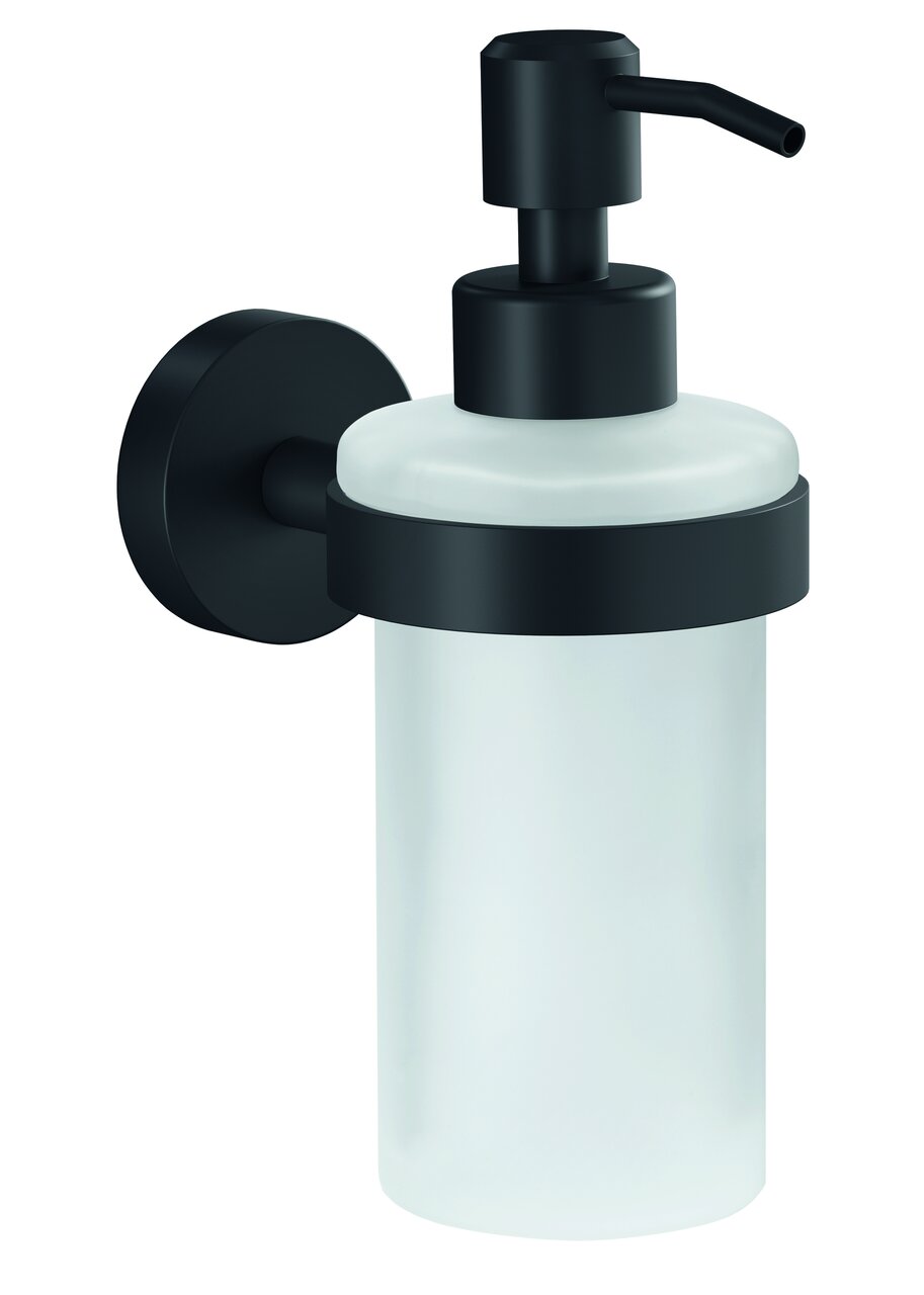 Tesa Zeepdispenser MOON BLACK Wandgemonteerde zeepdispenser in matzwart met een modern ontwerp, zijaanzicht