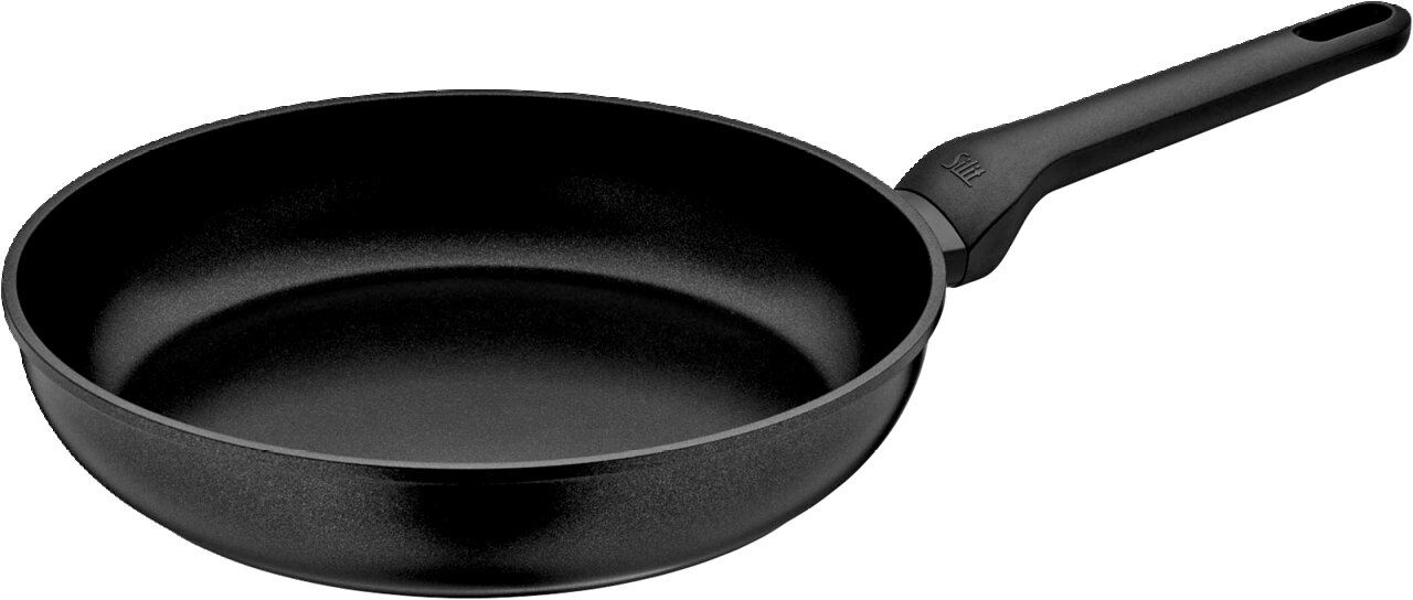Schwarze Stielpfanne 28cm, seitliche Perspektive