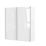 Weißer, zweitüriger Schwebetürenschrank aus seitlicher Perspektive