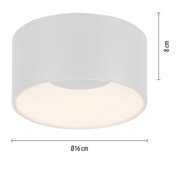 Ronde, witte plafondlamp TANIKA met een diameter van 16 cm en een hoogte van 8 cm, gezien vanaf de zijkant.