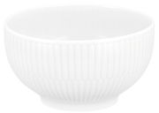 Weiße Café au lait Schale mit geriffelter Oberfläche, seitliche Perspektive