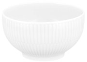 Weiße Café au lait Schale mit geriffelter Oberfläche, seitliche Perspektive