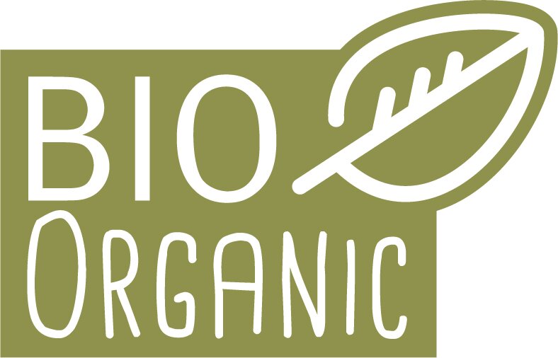 Grünes Bio-Organic-Logo mit Blattmotiv, Vorderansicht