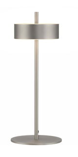 Moderne Tischleuchte Q-ROTATE in gebürstetem Metall, seitliche Perspektive