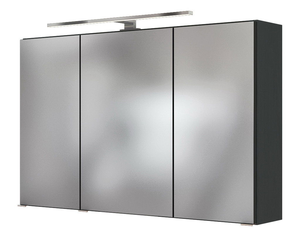 Moderner Spiegelschrank mit drei Türen und integrierter Beleuchtung, Frontalansicht