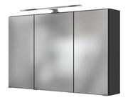 Moderner Spiegelschrank mit drei Türen und integrierter Beleuchtung, Frontalansicht