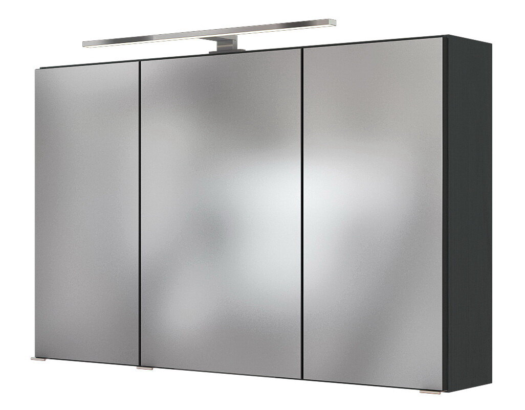 Moderner Spiegelschrank mit drei Türen und integrierter Beleuchtung, Frontalansicht