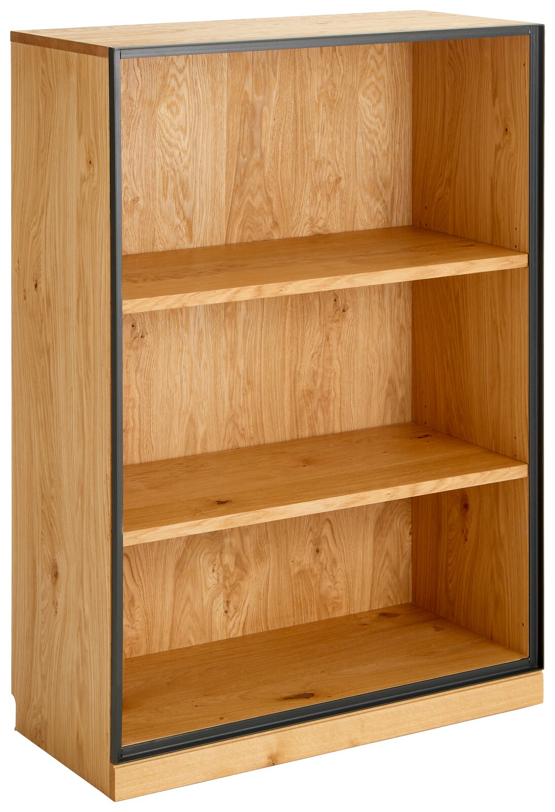 Holzregal mit drei offenen Fächern, seitliche Perspektive