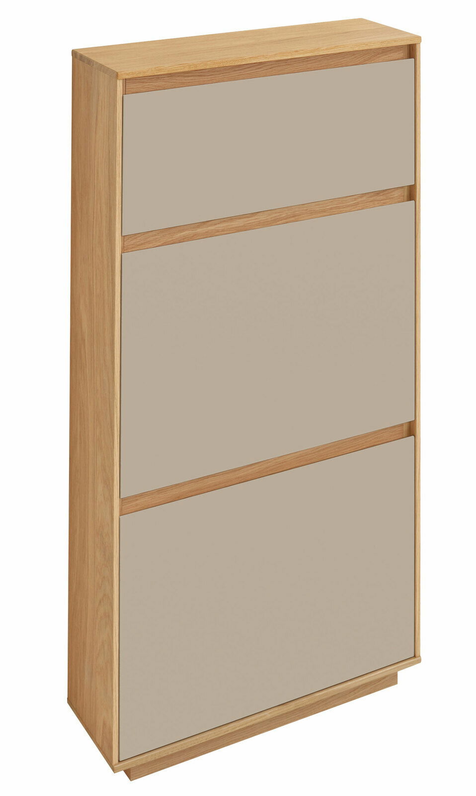 Schuhschrank VOSS Serie V100, 62 cm, in Holzoptik mit drei Klappen, seitliche Perspektive