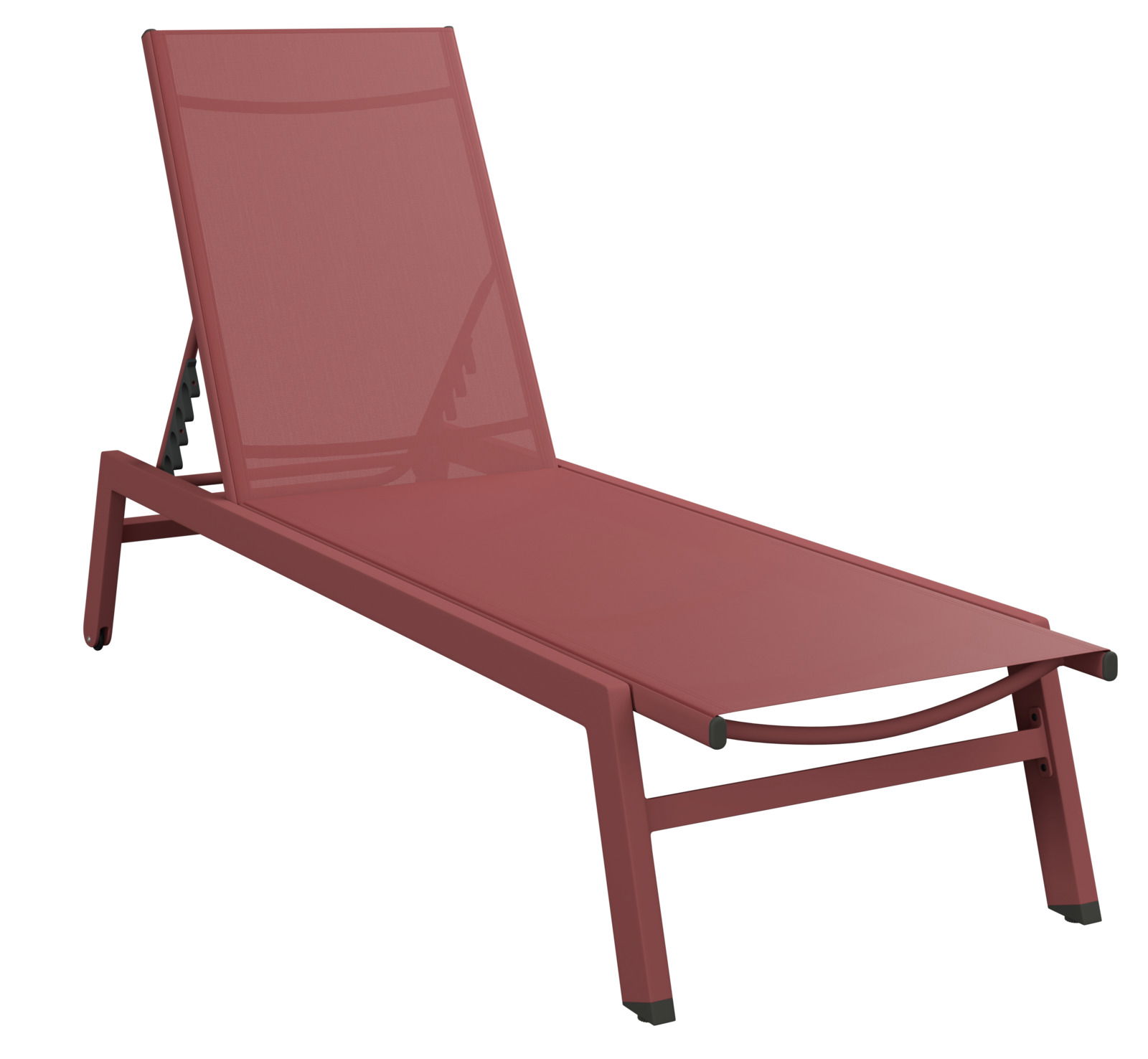 Ambia Garden Sonnenliege LINA Rote Sonnenliege aus Metall, seitliche Perspektive