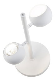 Moderne Tischleuchte CANNON mit zwei kugelförmigen Leuchtköpfen, Ansicht von oben.