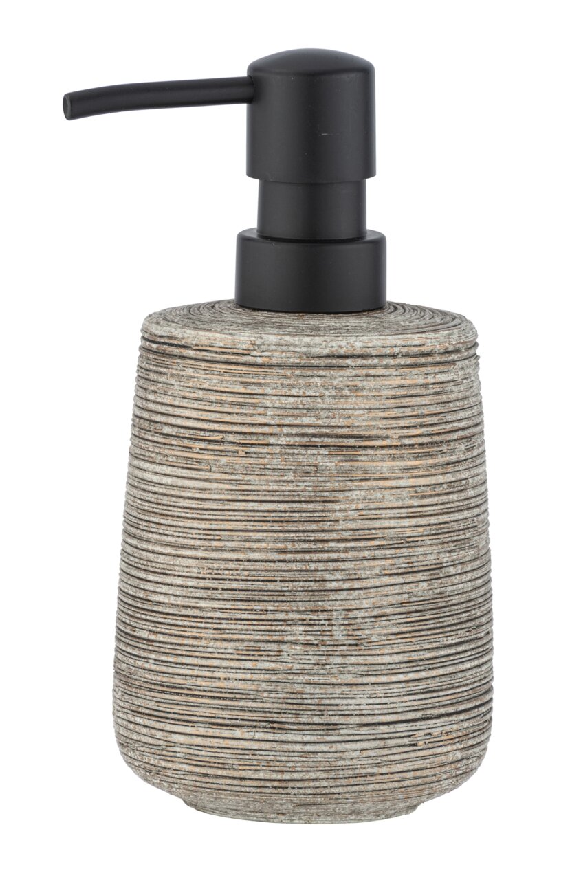 Wenko Keramik Seifenspender FEDIO Keramik Seifenspender mit geriffelter Oberfläche und schwarzem Pumpkopf, seitliche Perspektive