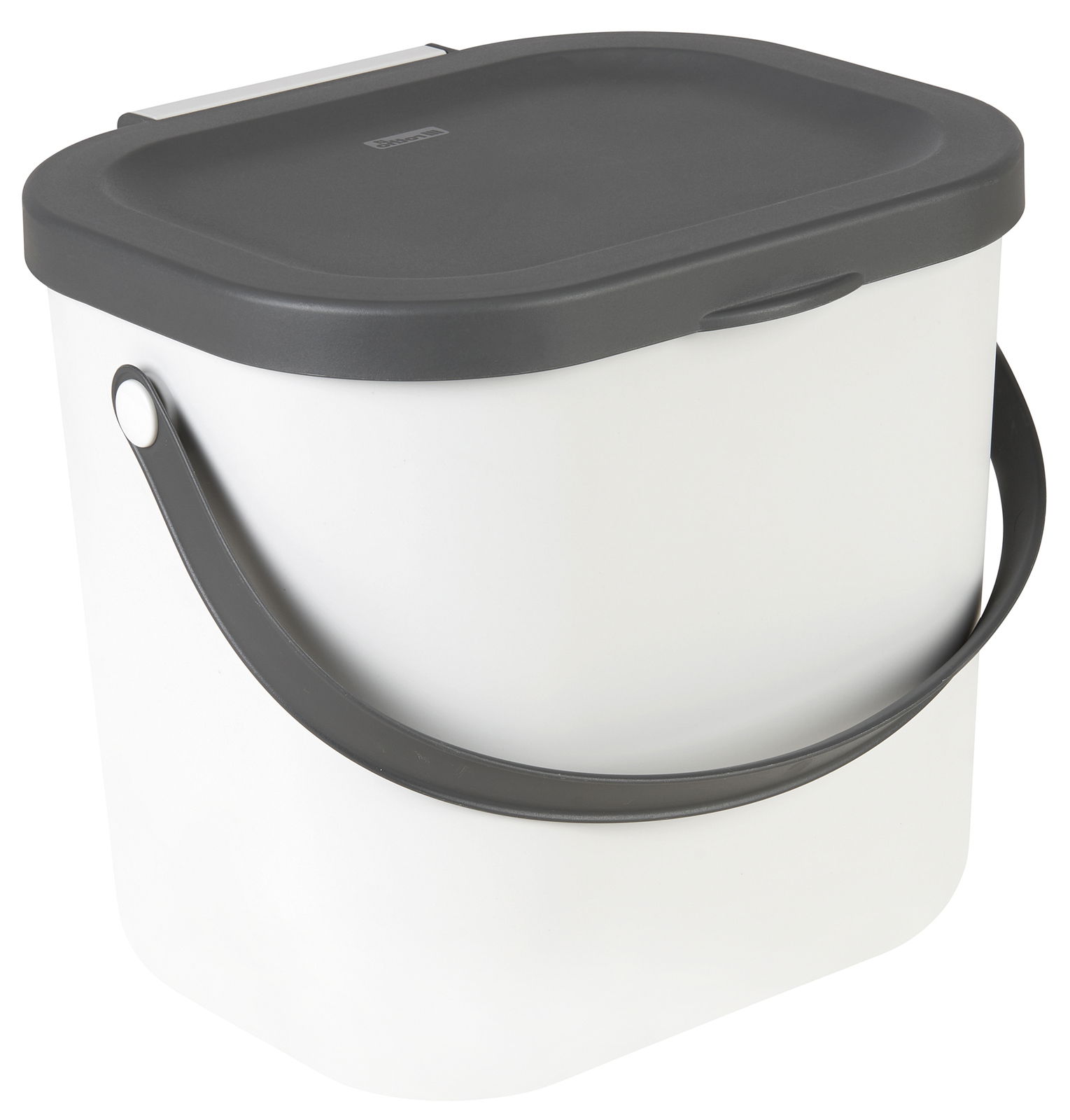 Recycling-Müllsystem 6 l ALBUL mit grauem Deckel und Tragegriff, seitliche Perspektive