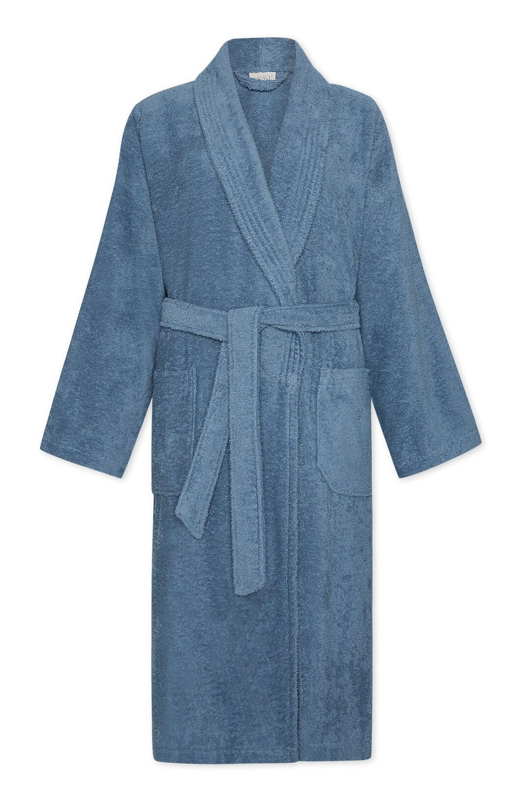 MÖVE Bademantel Schalkragen XS HOMEWEAR BASIC Blauer Bademantel mit Schalkragen und Gürtel, Vorderansicht