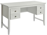 Weißer Schreibtisch mit vier Schubladen, seitliche Perspektive