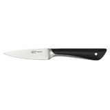 Küchenmesser mit schwarzem Griff und silberner Klinge, seitliche Ansicht